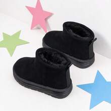 Girls' Black Thick Sole Plush Lining Ankle Boots, Suitable For Autumn/Winter Daily School And Outdoor Wear - Black - View 6
