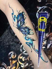 1pc Royal Blue Henna Tattoo Cream Semi-Permanent Tattoo Ink For Arm, Shoulder, Neck, Collarbone, Body, Long-Lasting Color Retention, Plant-Based Tattoo Ink - Royal Blue - View 1
