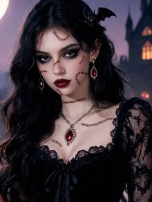 1 Sheet Halloween Temporary Tattoo Sticker, Non‑Reflective Realistic Stitch Suture Line Fake Tattoo, Waterproof Face Hand & Body Art Sticker For Women Gothic Cosplay Party Makeup - Multicolor - View 4