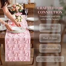 1pc Bowknot Rectangular Tablecloth Table Runner, Simple Cute 3D Soft Bowknot Pattern Decorative Table Runner For Dining Table, Living Room, Coffee Table, Quilted Table Runner Table Mat, Holiday Party Decoration - Pink - View 6