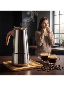 CAMRY Espresso Maker, Stovetop Espresso Pot, Coffee Percolator - Classic Design, Durable Construction, Compact - Silver - View 2