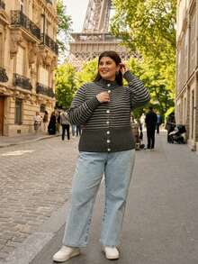 Regular Women's Striped Casual Autumn/Winter Sweater - Grey - View 5