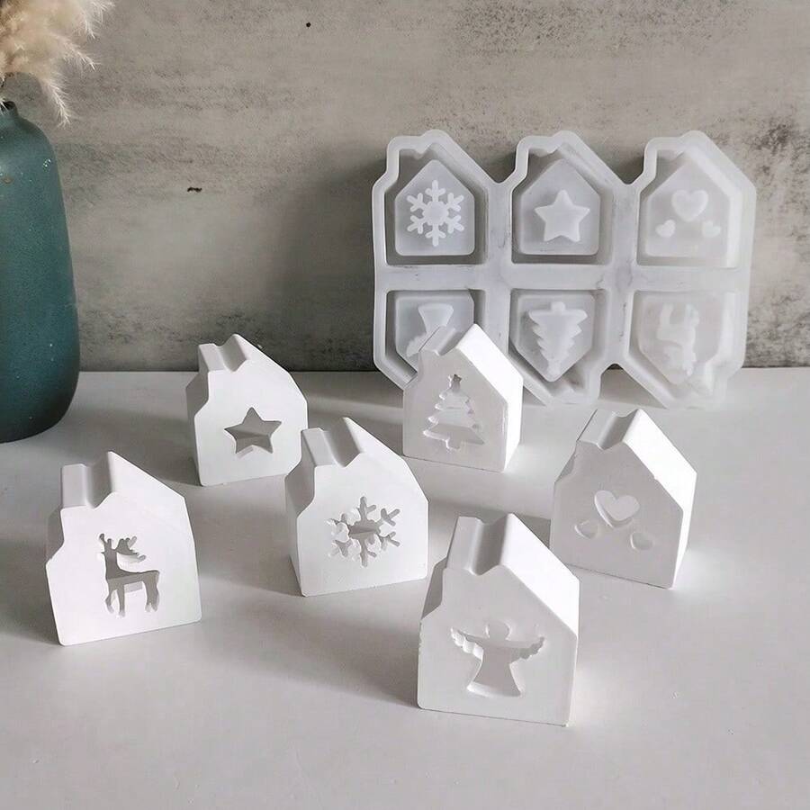 SILIKE LUFEI DIY 6-Piece Silicone Mold For Atmosphere House, Reindeer, Snowflake, Five-Pointed Star, Angel House, Plaster And Resin Casting - Christmas Molds - View 1