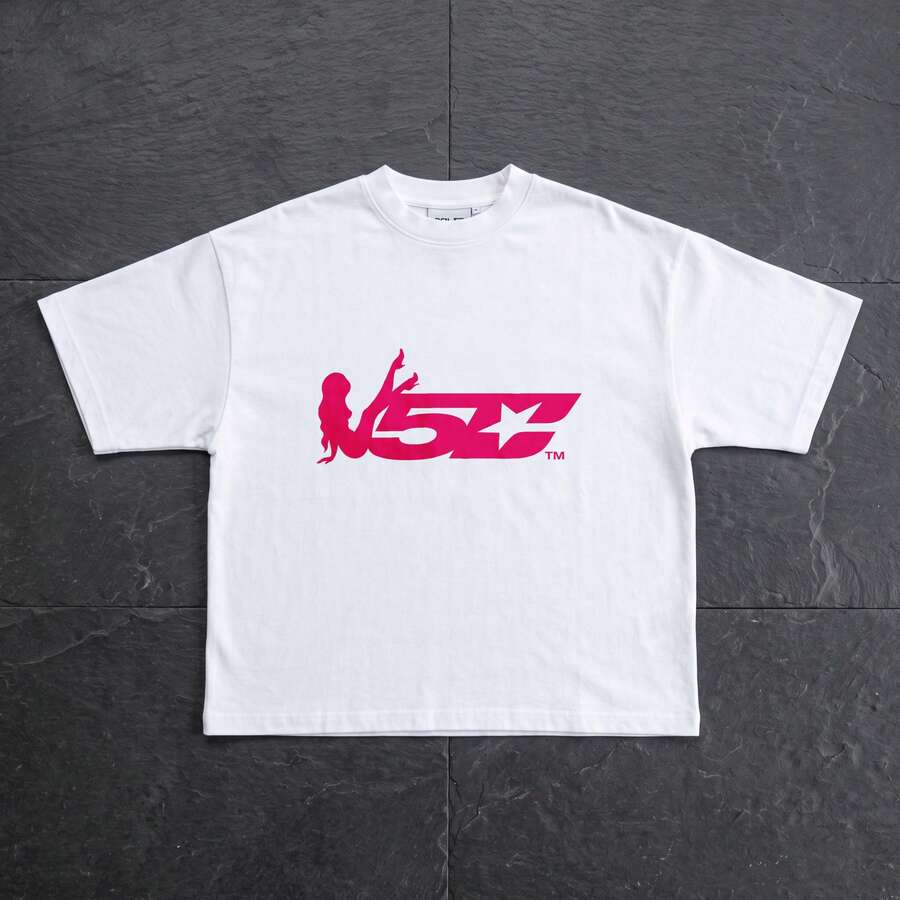 Oversized Fit Crew Neck Short Sleeve Graphic Logo Print Fuchsia Pink Soft Cotton Comfortable Streetwear Casual Urban - White - View 1