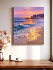 1pc Digital Oil Painting Set, Ocean Wave DIY Handmade Art, Home Wall Decor, Canvas Oil Painting Decoration, Holiday Gift, Includes Brushes And Paints - Sets - View 3
