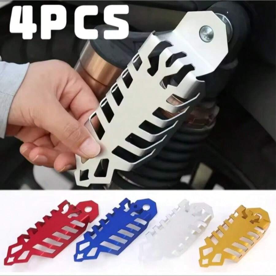 4pcs Motorcycle Off-Road Exhaust Pipe Heat Guard Shock Absorber Hollow Design Better Heat Dissipation CNC Material - Heat-resistant Cover - View 1