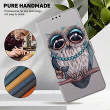 GLANDOTU PU Leather Phone Case, Cute Cartoon Owl Flip Folio Case With Card Holder Kickstand Wrist Strap Compatible With Multiple Brands And Models - Multicolor - View 4