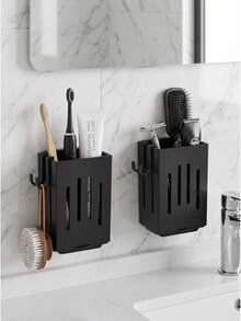 Wall-Mounted Kitchen Utensil Storage Rack, No-Drill Adhesive Chopstick Holder With Side Hooks, Hanging Cutlery Storage Container, Suitable For Kitchen Countertop And Wall, Wall-Mounted Silverware Storage Rack, Kitchen Wall Storage Basket, Ventilated Utensil Rack - Multicolor - View 3