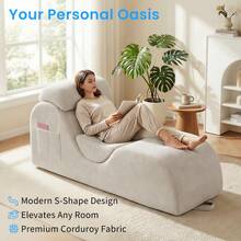 Modern Corduroy Adjustable Lounge Sofa, Washable Fabric Couch With Solid Wood Frame For Home Use - Beige - View 3