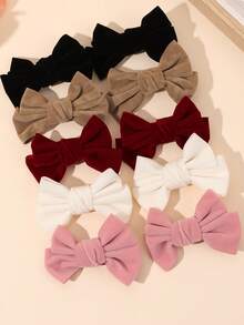 10PCS Velvet Bow Hair Clip For Girls Solid Color Autumn &Winter Fashion Hair Clip Suitable For Daily Girls And Kid's Hair Accessories - Multicolor - View 8