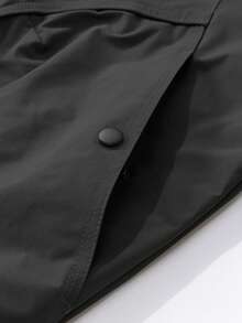 Vancamel Pulse Men's Solid Color Stand Collar Zip-Up Utility Outdoor Sports Jacket, Loose Drop Shoulder Large Pocket Lightweight Casual Short Jacket - Black - View 4