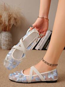 Plus Size Women's 41-43 Flat Wide Fit Slippers, Suede Leather Outdoor Slides For Spring And Autumn - Blue - View 3