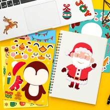 6Pcs Christmas Puzzle Stickers For Kids, Make‑A‑Face Mix And Match Sticker Sheets, DIY To Create Santa, Snowman, Reindeer, Elf, Penguin & Bear, Christmas Party Favors, Holiday Children Craft Activities - Multicolor - View 2
