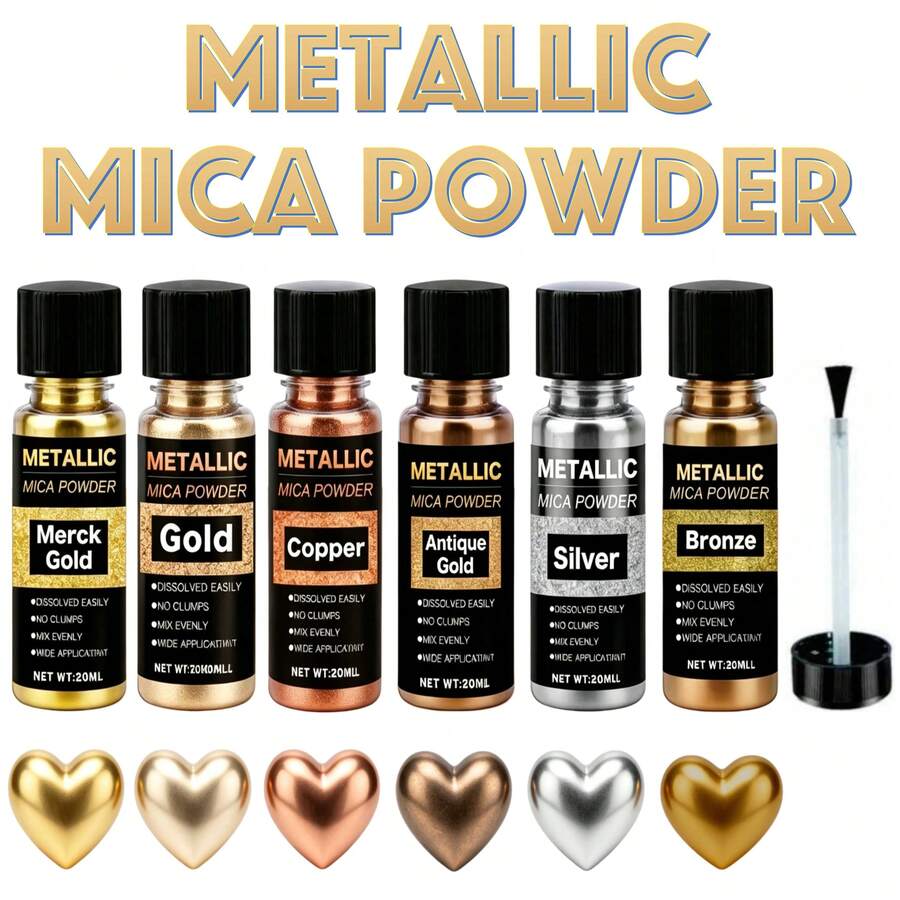6PCS/1PC Metallic Mica Powder, Brushed Bottle Of Mica Powder, Resin Dyes, Resin Color Pigments For Making Epoxy Resin, Clay, Jewelry, Candles, And Paints, Available In 20ml Six Colors. - Multicolor - View 1