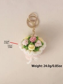 1pc Cute 3D Crochet Flower Bouquet Shaped Bag Charm, Sweet Style Pink Keychain, Girls Daily Carry Bag Pendant, Holiday Gift - Flowers - View 3