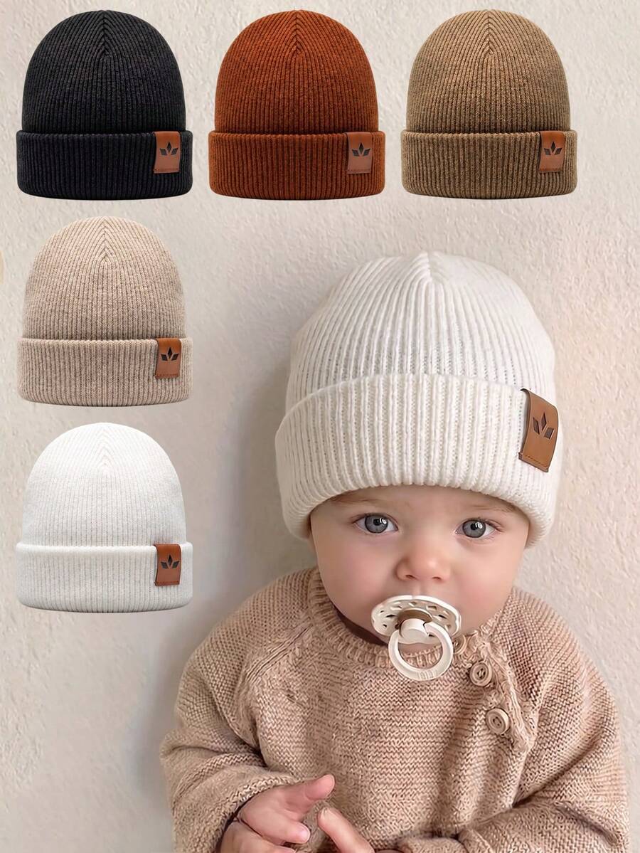 5/1pc Set Baby Clover Knitted Hat, Autumn/Winter Children's Knitted Knitted Hat, Boy Baby Accessories, Baby Accessories, Children's Hat, Elastic Hat, 3-36 Months Toddler Boy Hat, Comfortable, Breathable, Skin-Friendly, Soft Baby Knitted Warm Hat, Brown Tone, Khaki Tone, Earth Tone. Baby Essentials. Baby Supplies, Newborn Essentials, Boy Hat, Baby Boy Essentials, Newborn Supplies - Multicolor - View 1