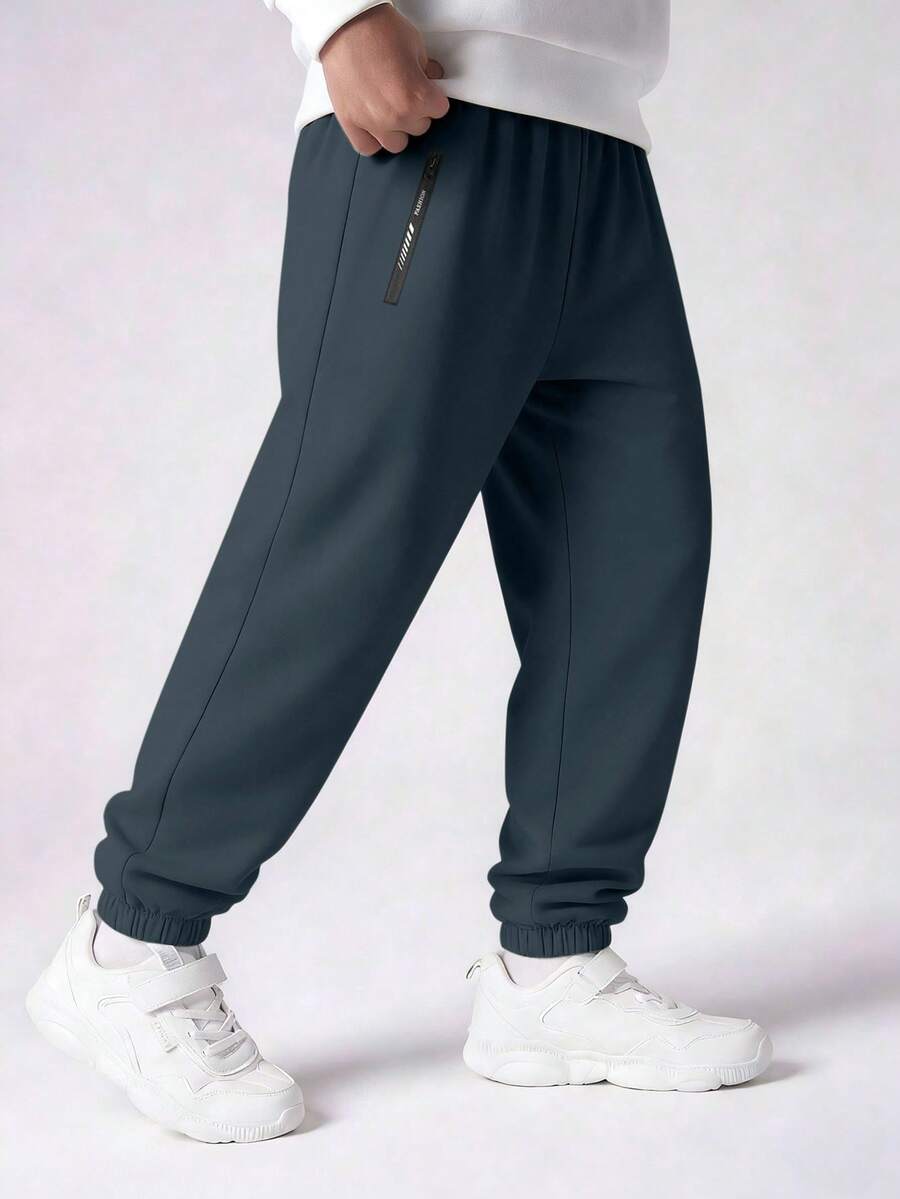 1pc Young Boy Fashion Minimalist Street Style Comfortable Versatile Casual Jogger Long Pants - Dark Grey - View 1