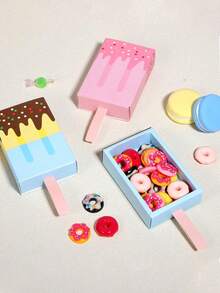 12/24/48pcs Ice Cream Shaped Paper Gift Boxes, 3.6x2 Inch Mini Cartoon Candy Folding Paper Boxes, Gender Reveal Party Decoration - DIY Cute Party Favors And Mini Candy Boxes, Suitable For Halloween, Birthday, Wedding Party (Pink, Blue) - A - View 14