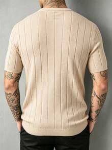 Men's Casual Minimalist Solid Color Short Sleeve Knit Top - Apricot - View 2