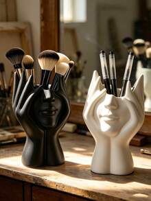 1pc High-End Creative Human Body Art Makeup Brush Holder, Decorative Desktop Pen Holder, Multi-Functional Makeup Tool Storage Box, Large Capacity Beauty Storage Container For Vanity And Bathroom - Face-shaped Storage Box - View 11