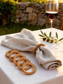 1-24pcs Handmade Natural Rattan Napkin Rings, Round Woven Napkin Holders, Bohemian Farmhouse Style Willow Napkin Rings, Suitable For Dinner Table Decor, Wedding Banquet, Holiday Party, Hotel Restaurant Kitchen Table Decoration, Reusable Tabletop Decor - Multicolor - View 9