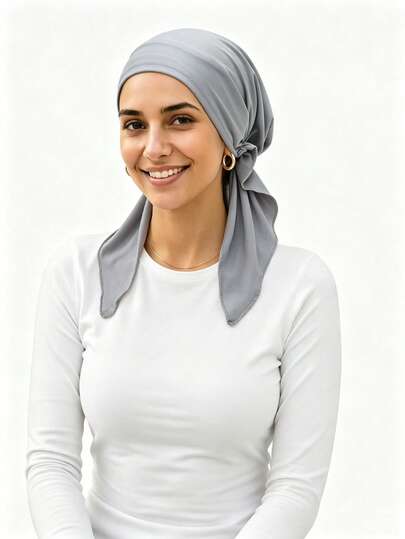 Women Pre‑Tied Solid Hijab Cap Elastic Stretch Jersey Turban Hat Muslim Modest Headscarf Undercap With Back Tied Ribbon