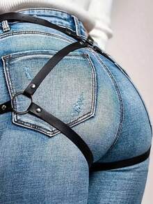 1 pieza Cinturón de mujer de cuero PU con decoración corporal ajustable, estilo punk, correa de cintura, accesorios de ropa para citas y fiestas - Negro - Ver 1
