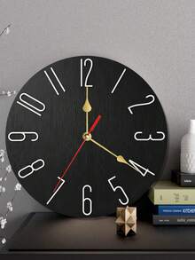 1pc Modern Silent Wall Clock, Japanese Quartz Movement, Black Round Frameless Design, Digital Display, Wooden, Silent No Ticking, Suitable For Living Room, Bedroom And Office Decor, Requires 1 AA Battery (Not Included) - 1PC - View 2
