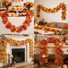 200cm/100cm Artificial Maple Leaf Garland, Autumn Maple Leaf Vine Garland, For Thanksgiving, Halloween, Home, Porch, Mantel, Farmhouse And Other Places Harvest Decoration (Autumn) Home Decor, Halloween Decor, Room Decor - Multicolor - View 8