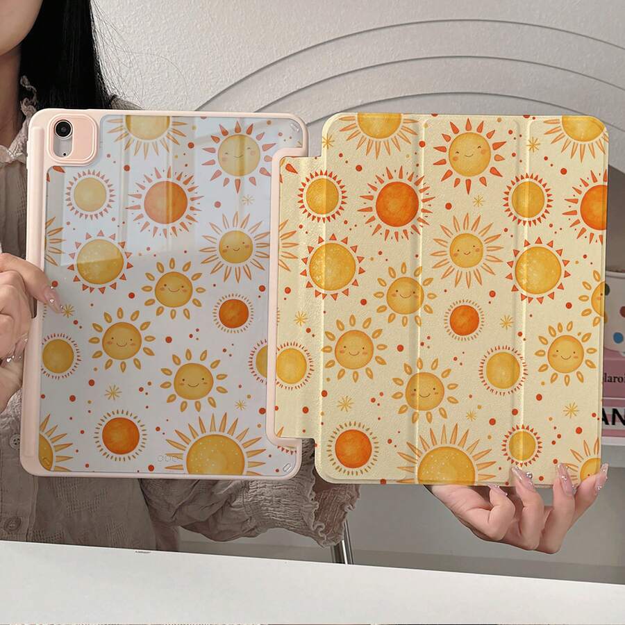 1pc Cute Sun Pattern Print Tablet Case With Pen Slot, Multi-Angle Magnetic Stand With Auto Sleep/Wake,Tablet Case Compatible With IPad PRO/AIR, Compatible With SAMSUNG,Compatible With XIAOMI Pad 5/6/7,Compatible With Huawei Matepad - Multicolor - View 1