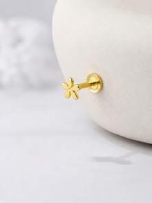 1pc 925 Sterling Silver Flower Stud Earring, Spiral Earring Stack, Flat Back Cartilage Ear Stud, Suitable For Women's Daily Wear, Wedding, Party, Engagement, Exquisite Jewelry - Yellow Gold - View 8
