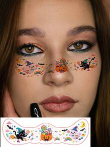 10 Sheets, Face Cheek Temporary Tattoo Stickers, Halloween Series, Colorful Pumpkin Ghost Bat Spider Black Cat Patterns, Face Temporary Makeup Fake Tattoo Stickers For Halloween Parties - Yellow - View 5