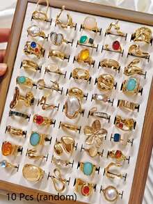 10pcs Gothic Men's Rings Set, Punk Hip-Hop Mixed Style Multi-Piece Couple Finger Rings, Party Holiday Daily Wear Finger Accessories, Fashion Jewelry Gift, Unisex Random Style - Gold - View 15