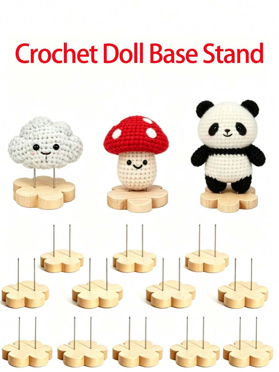 8/4/2/1 Wooden Double-Pin Crochet Doll/Sculpture Display Stand, Adjustable Modular Crochet Display Rack / Positive Energy Home Decor / Birthday Party / Wedding / Toys & Miniatures / Desktop Decor Base / Commercial Display Stand - Flower Shape - View 1