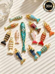 1 buah Liontin Ikan Enamel Gaya Laut Bohemian untuk Pembuatan Perhiasan, Liontin Ikan Warna-warni Stainless Steel untuk Perlengkapan Kalung dan Anting DIY - Liontin ikan - View 8
