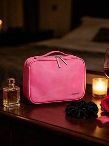 Lancôme Lancome Bright Pink Hand‑Carry Cosmetic Bag, Large Capacity Zipper Makeup Organizer With Brand Logo, Portable And Durable For Travel, Suitable For Personal Use And Gift Giving, LANCOME‑GIFT‑32 - Hot Pink - View 2