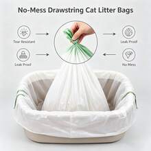 1/2/5 Roll Drawstring Cat Litter Box Liners, Thick Tear‑Resistant Kitty Litter Bags, No‑Mess Disposal For Cat Litter Pan - Multicolor - View 7