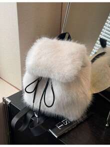 Sweet Furry Bow Backpack For Women Winter Soft Plush Mini Shoulder Bag - Backpack - View 5