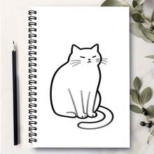 1pc A5 Spiral Notebook With Lazy Cat Line Drawing Pattern, Minimalist Ins Style Student Writing Notebook, School Supplies, Office Note-Taking Essential, Back To School Must-Have - A - View 6