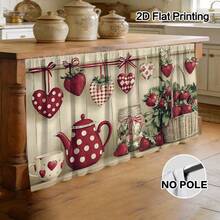 1pc Sweet Strawberry Decor Pattern Cabinet Curtain & Home Decor, Rod Pocket Curtain, Machine Washable Polyester Material, Featuring Strawberry Basket And Heart Pattern, Polyester Material, Perfect Choice For Laundry Room And Kitchen Storage Shelf Decoration Gift, Suitable For Kitchen, Living Room, Game Room - Multi-Size Dust-Proof Curtain, Kitchen Theme Decor Kitchen Valve, Suitable For Use As Short Cabinet Curtain Table Skirt, Kitchen Curtain - Multicolor - View 8
