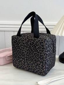 Portable Insulated Lunch Bag, Thickened Coffee Leopard Print Square Bento Box, Student Fruit Storage Bag - Multicolor - View 5