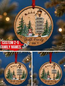 Custom Wooden Family Name Christmas Ornament, Personalized 2-5 Names Winter Signpost Decor, Rustic Snowman Forest Style, Customized Door And Wall Hanging, Customizable Christmas Tree Ornament, 2026 Family Keepsake, Wood Street Sign, Holiday Gift - Style C - View 1