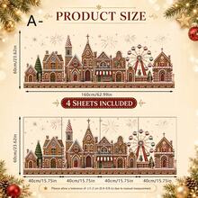 1 Set Of 4pcs Christmas Gingerbread Town Ferris Wheel Fireworks Window Sticker, Reusable PVC Electrostatic Adsorption Window Sticker, Suitable For Shops, Cafes, Homes, And Holiday Party Decorations. - Multicolor - View 9