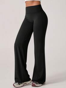 TimeOff Women's 1pc Solid Color Thermal Lined Straight Leg Wide Leg Pants For Running, Workout, Yoga, Fitness, Autumn/Winter - Black - View 10