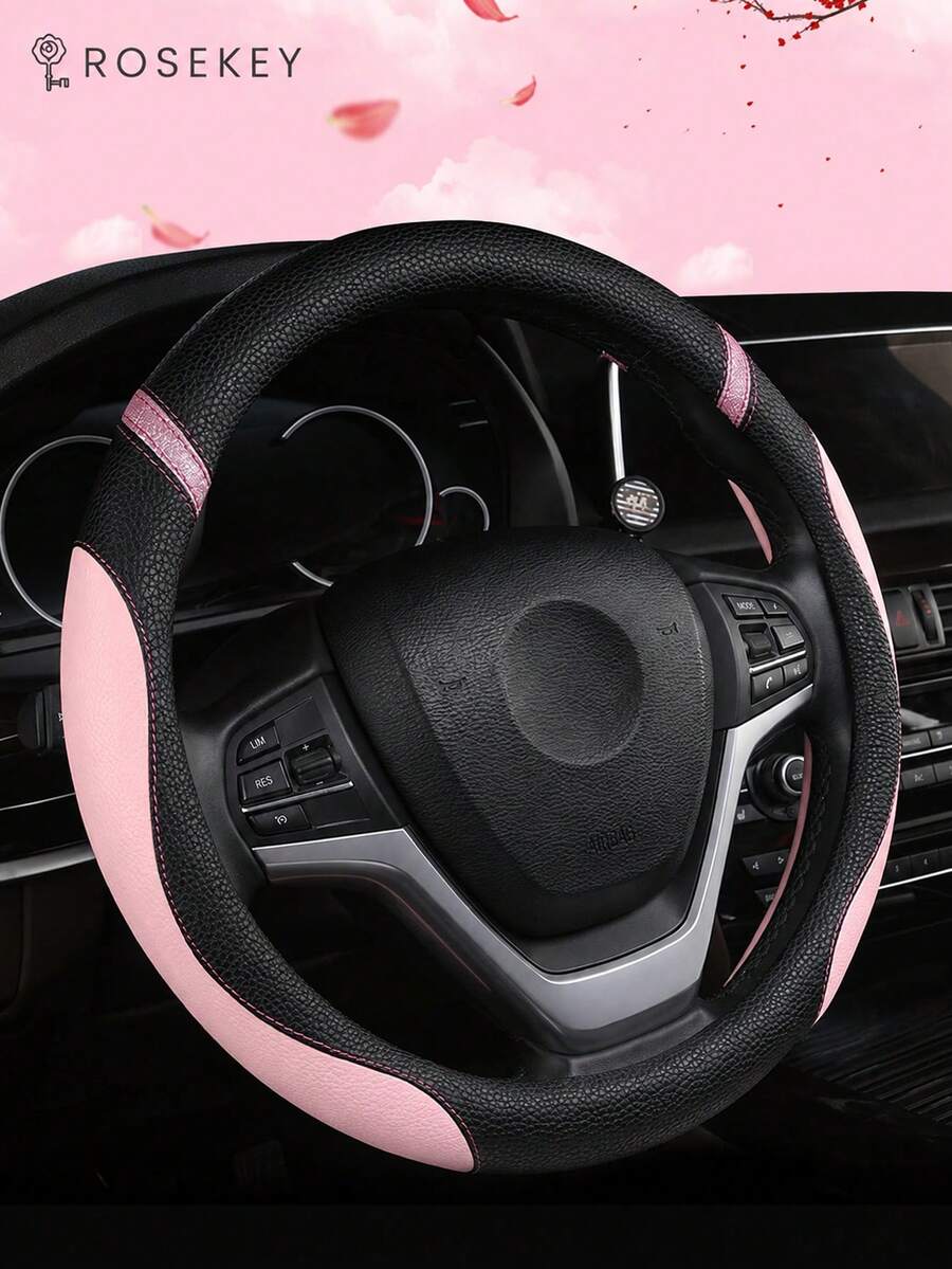 Two Tone Litchi Embossed PU Car Steering Wheel Cover,Car Accessories,Car Stuff For Woman - Pink - View 1