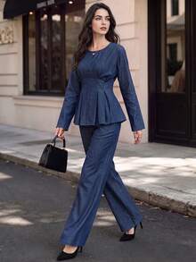 Women's Autumn High Waist Wide Leg Denim Jeans, Casual Straight Leg Pants - Blue - View 10
