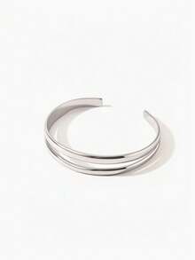 Vandermere 1pc Stainless Steel Minimalist Double Stripe Hollow Cuff Bracelet, Adjustable Unisex Jewelry Accessory - Stainless Steel Bracelet - View 3
