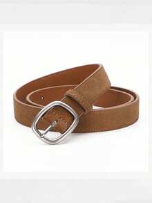 2/1pc New Women's Faux Suede PU Belt, Vintage Versatile American Style Brown Jeans Belt - Multicolor - View 8