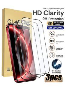 Navigator 3 قطع/عبوة، واقي شاشة عالي الدقة، مطبوع بالحرير بإطار أسود ضيق، مقاوم للخدش، مقاوم للصدمات، مقاوم للسقوط، تغطية كاملة للحافة، سهل التركيب، مقاوم للكسر، متوافق مع آيفون ألترا/18 برو ماكس/18 برو/18/17e/17 برو ماكس/17 برو/17 إير/17/16 برو ماكس/16 برو/16 بلس/16/15 برو ماكس/15/14/13/12 وطرازات أخرى. - شفاف - مشاهدة 13