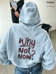 Oversized Women's Sweatshirt For Autumn/Winter, Long-Sleeve Hoodie With Pockets, Casual Top, Y2K Style, Daily Letter Graphic Print, Unisex, Streetwear - Light Blue - View 3